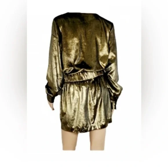FRAME gorgeous gold metallic velvet mini dress - Picture 2 of 8